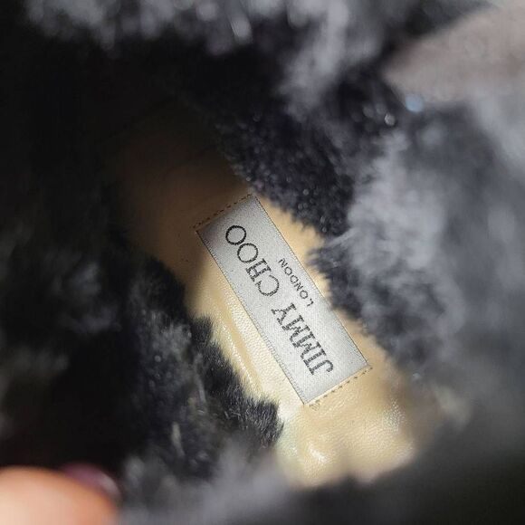 Jimmy Choo Black‎ Suede Leather Mid Calf Fur Lined Boots sz 36.5 - Picture 10 of 10